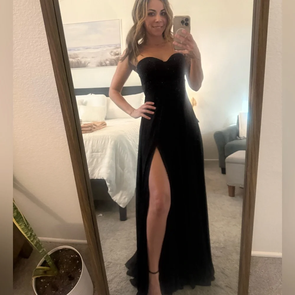 Lulus Remember This Moment Black Rhinestone Strapless Maxi Dress - Size S - Picture 5 of 6